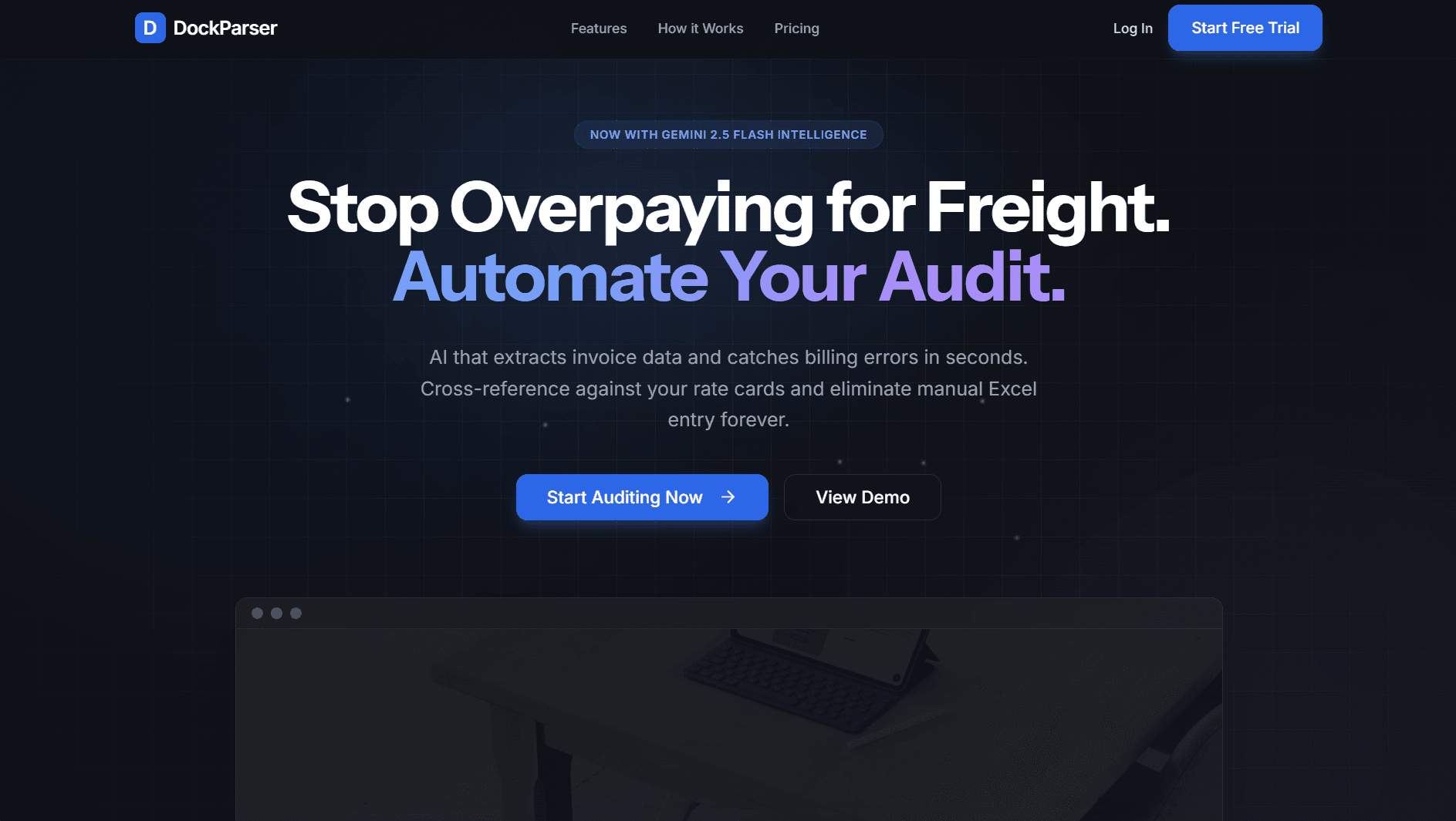 DockParser interface screenshot showing AI invoice parsing